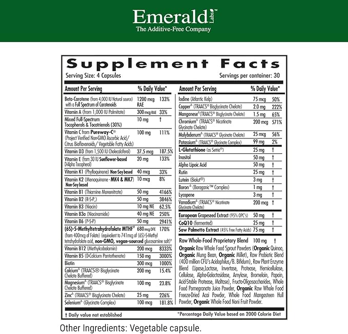 EMERALD LABS Men's 45+ Clinical Multi - Multivitamin for Comprehensive Support, Bone & Heart Health* - Designed for Men 45+ - Gluten-Free & Vegetarian - 120 Vegetable Capsules (30-Day Supply)