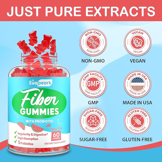 Fiber Gummies for Adults, Fiber Gummies for Women & Men, Fiber Gummies for Regularity, Digestion & Gut Health, 5 Prebiotics Complex, Inulin, Fos, Chicory Root - Fiber 5g, Sugar Free, 9 Packs