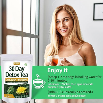 Te de Diente de Leon 30 Day Detox Tea, Herbmood Natural Herbs Tea Bags, Te Para Bajar de Peso Rapido y Efectivo y Seguro para Mujer y Hombres, Ademas de Desinflamar el Vientre y el Estomago,