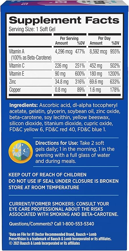 PreserVision Eye Vitamin & Mineral Supplement, from Bausch + Lomb, 120 Count (Pack of 1) Packaging may vary