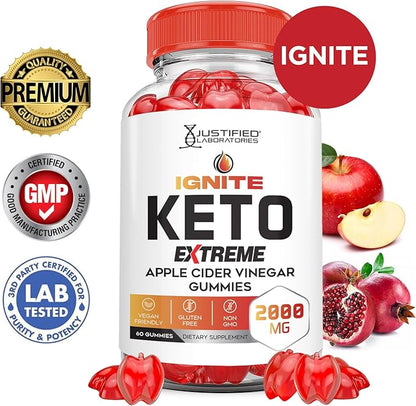 (3 Pack) Ignite Keto ACV Gummies Extreme 2000MG Advanced Ignite Keto Gummies Apple Cider Vinegar Formulated with Pomegranate Beet Juice Powder B12 Vegan Non GMO 180 Gummys