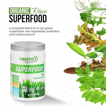 Greens+ Organic RAW Superfood Powder, Super Blend Immune Support, Morning Kick, Energy Boost, Nutrition Vibrant Health, Dietary Supplement, Vegan Soy/Dairy/Gluten Free(8.46oz)