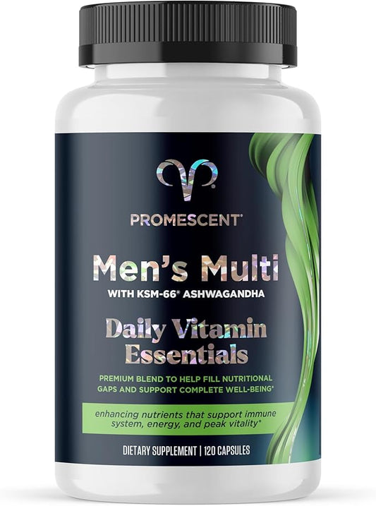 Promescent Multivitamin for Men, Vitamin B12, Vitamin C, Vitamin D3, KSM-66 Ashwagandha, Quality Mens Multivitamins, Multi Vitamins for Adults, Daily Mens Multivitamin, Iron Supplement, 30 Day Supply