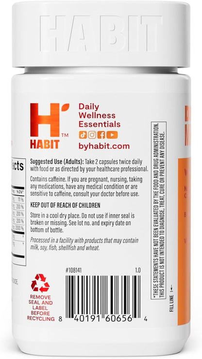 Habit Energy Supplement (60 Capsules) - New Look, Supports Energy, Alertness and Focus, Natural Caffeine, Vitamins B & C, Green Tea Extract, Vegan, Non-GMO (1 Pack)