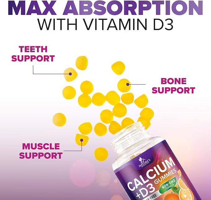 Sugar Free Calcium Gummy Bites Plus 400 IU Vitamin D3, Bone Health & Immune Support, Supports Bone Strength - Chewable Calcium Nutrition Supplement, Non-GMO, Orange Flavor Chews - 60 Gummies