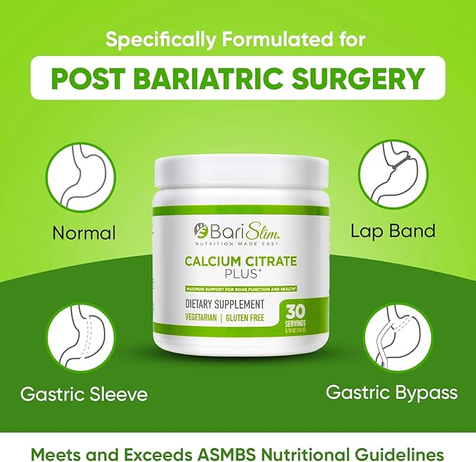 BariSlim Bariatric Calcium Citrate Plus Powder - Formulated for Patients After Weight Loss Surgery - Maximum Support for Bone Function and Health - Easy Digestion and Absorption | 600 mg (30 Servings)