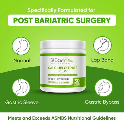 BariSlim Bariatric Calcium Citrate Plus Powder - Formulated for Patients After Weight Loss Surgery - Maximum Support for Bone Function and Health - Easy Digestion and Absorption | 600 mg (30 Servings)