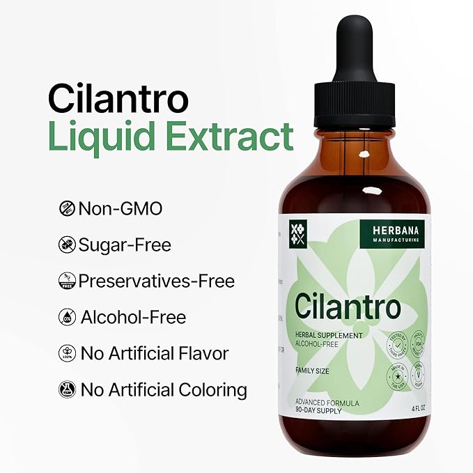 Cilantro Leaf 4 fl oz Liquid Extract - Organic Coriandrum Sativum Drops for Body Cleansing & Detox - Natural Calming Herbal Tincture Supplement for Nervous System - High Potency - 90-Day Supply