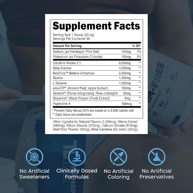 Transparent Labs Stim-Free Pre-Workout - Caffeine & Stim Free Pre Workout Powder for Men and Women with Beta Alanine Powder, Citrulline Malate, & elevATP - 30 Servings, Tropical Punch