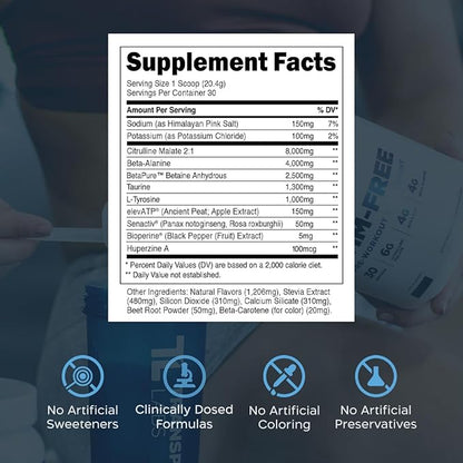 Transparent Labs Stim-Free Pre-Workout - Caffeine & Stim Free Pre Workout Powder for Men and Women with Beta Alanine Powder, Citrulline Malate, & elevATP - 30 Servings, Tropical Punch