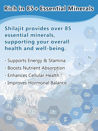 Shilajit, Pure Shilajit with 50% Naturally Occuring Fulvic Acid for Energy Boost, 85+ Trace Minerals, Shilajit for Men & Women, 500 MG Shilajit Capsules, 120 Capsules