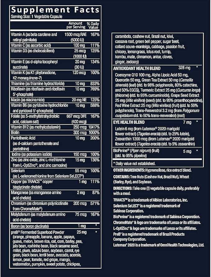 Once-Daily Bioactive Multivitamin for Men - Supports Energy Production & Stress (30 Vegetarian Capsules)