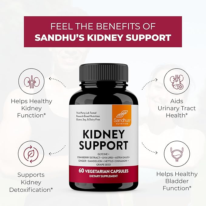 Sandhu's Kidney Cleanse Detox & Repair Support Supplement for Men and Women | with Cranberry Extract | Helps Support Kidney & Urinary Tract Health | 60 Vegetarian Capsules