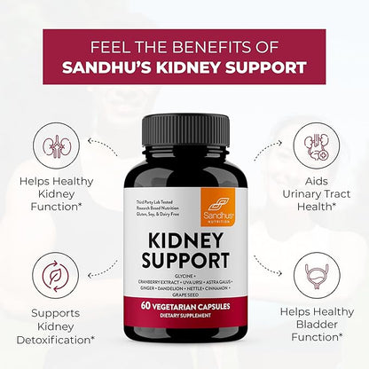 Sandhu's Kidney Cleanse Detox & Repair Support Supplement for Men and Women | with Cranberry Extract | Helps Support Kidney & Urinary Tract Health | 60 Vegetarian Capsules