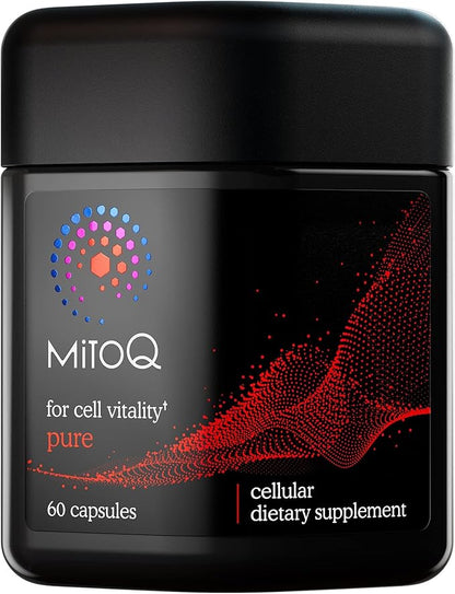 MitoQ Pure Mitochondria-targeted Antioxidant Supplement | Reducing Free Radical Damage & Oxidative Stress | Supports Cellular Longevity, Metabolic Health, Healthier Aging, and Energy (60 Capsules)