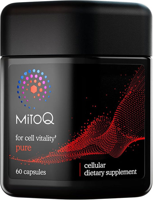 MitoQ Pure Mitochondria-targeted Antioxidant Supplement | Reducing Free Radical Damage & Oxidative Stress | Supports Cellular Longevity, Metabolic Health, Healthier Aging, and Energy (60 Capsules)