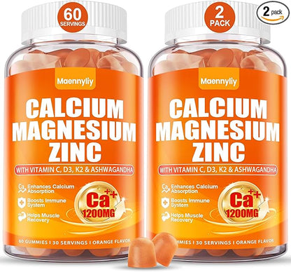 Calcium 1200 mg with Vitamin D3 Gummies for Adults - Calcium Citrate with Vitamin D3 K2, Magnesium, Zinc, Boron, Copper and Ashwagandha - Extra Absorption Calcium Supplement for B0ne, Muscle, Immune
