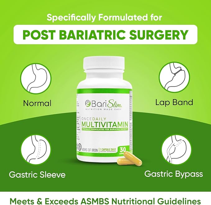 BariSlim Once Daily Bariatric Multivitamin Capsule - 45mg of Iron - Bariatric Vitamin & Supplement for Post Bariatric Surgery Including Gastric Bypass & Gastric Sleeve | 30-Day Supply