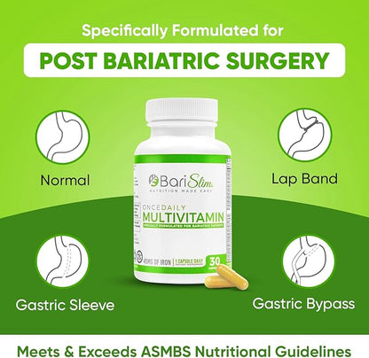BariSlim Once Daily Bariatric Multivitamin Capsule - 45mg of Iron - Bariatric Vitamin & Supplement for Post Bariatric Surgery Including Gastric Bypass & Gastric Sleeve | 30-Day Supply