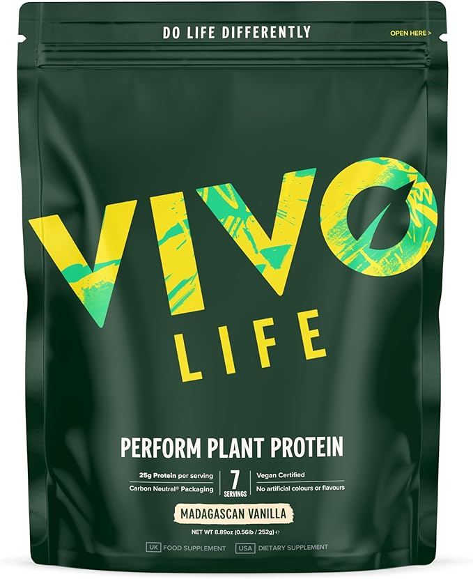Vivo life Perform Plant Protein Powder - Vanilla, Vegan, 7 Servings - 252g / 8.89oz, BCAA Pea & Hemp Blend