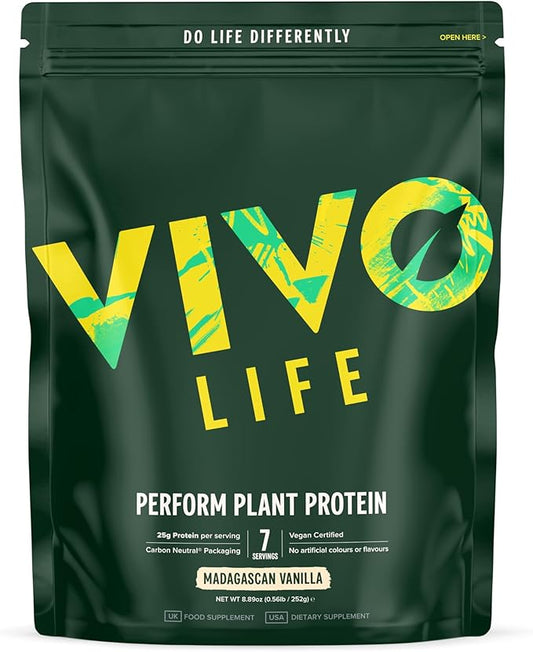 Vivo life Perform Plant Protein Powder - Vanilla, Vegan, 7 Servings - 252g / 8.89oz, BCAA Pea & Hemp Blend