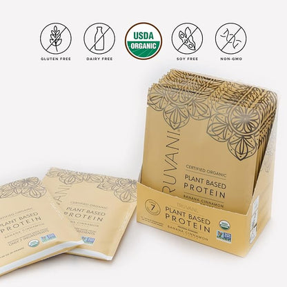 Truvani Vegan Pea Protein Powder | Banana Cinnamon | 20g Organic Plant Based Protein | 10 Travel Packets | Keto | Gluten & Dairy Free | Low Carb | No Added Sugar