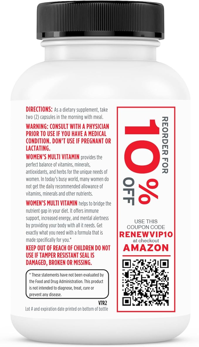 Renew Actives Women's Multi-Vitamin & Antioxidant: Daily Health Supplement - 22 Vitamins & Minerals for Energy and Mental Alertness - 60 Capsules