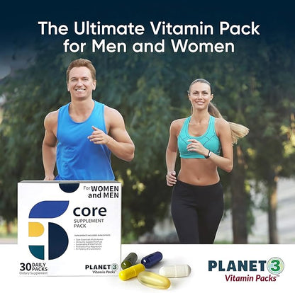 Planet 3 Vitamin Packs, Daily Vitamins for Immune, Energy, Heart & Vision Support | Multivitamins, Vitamin D, Probiotics, Omega 3, Methyl B12 | Core Supplements for Women and Men | 30 Daily Packs