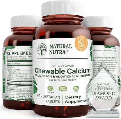 Natural Nutra Chewable Calcium Supplement for Bone Strength, Promotes Muscle Health, Maintain Teeth, Support Nerve Health, and Cardiovascular Health, 60 Tablets