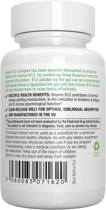 Super B12-Complex 1000mcg, Methylated Vitamin B12 Sublingual, Clean Label, Methylcobalamin, Adenosylcobalamin & Hydroxocobalamin, 180 Servings, High Absorption Sugar-Free Melts, Vegan, by Igennus