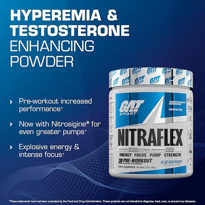 GAT SPORT Nitraflex Advanced Pre-Workout Powder, Increases Blood Flow, Boosts Strength and Energy, Improves Exercise Performance, Creatine-Free (Green Apple, 30 Servings)