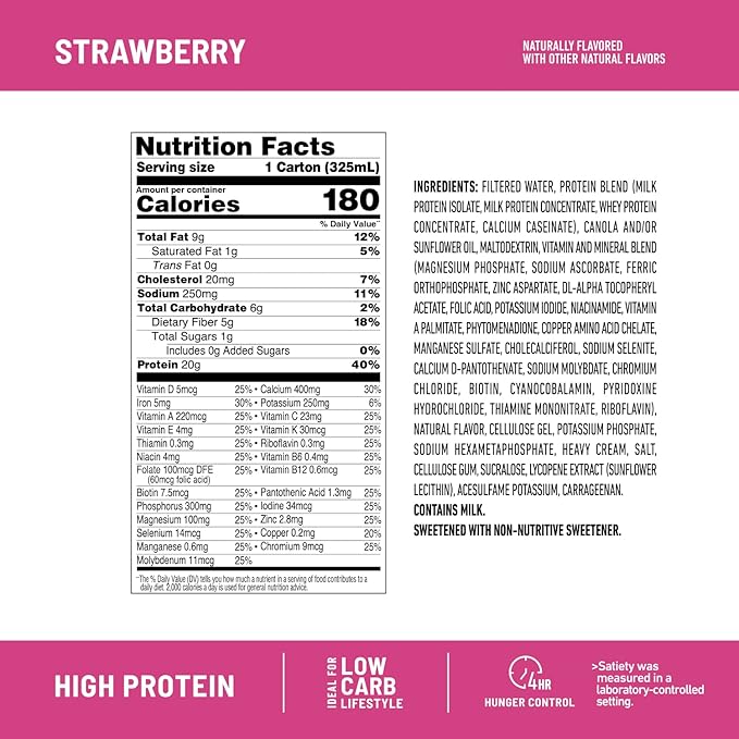 SlimFast Protein Shake, Strawberry- 20g Protein, Meal Replacement Shake Ready to Drink, High Protein with Low Carb and Low Sugar, 24 Vitamins and Minerals, 12 Count (Pack of 1) (Packaging May Vary)
