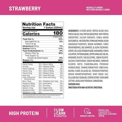 SlimFast Protein Shake, Strawberry- 20g Protein, Meal Replacement Shake Ready to Drink, High Protein with Low Carb and Low Sugar, 24 Vitamins and Minerals, 12 Count (Pack of 1) (Packaging May Vary)