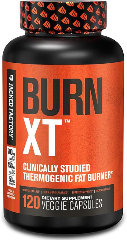 Jacked Factory Burn-XT Clinically Studied Fat Burner & Weight Loss Supplement - Appetite Suppressant & Energy Booster - with Acetyl L-Carnitine, Green Tea Extract and More - 120 Natural Diet Pills