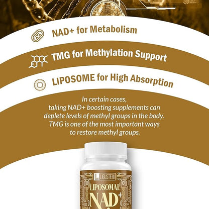 NAD Supplement 1500MG, Liposomal NAD+ Supplement with TMG, 98%+ Absorption, Pure NAD Plus, Non-GMO Aging Defense, Cellular Energy, Heart & Brain Function, Longevity, 240 Softgels