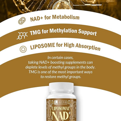 NAD Supplement 1500MG, Liposomal NAD+ Supplement with TMG, 98%+ Absorption, Pure NAD Plus, Non-GMO Aging Defense, Cellular Energy, Heart & Brain Function, Longevity, 360 Softgels