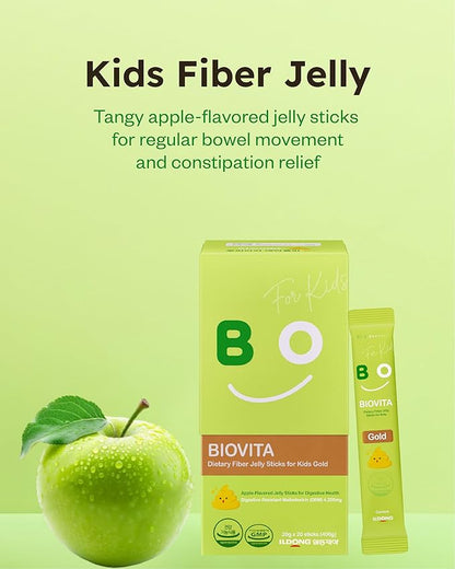Kids Fiber Jelly (20 Sticks) - 100% Plant-Based Soluble Fiber 4,200mg, Comfortable Bowel Movement & Constipation Relief for Children. Organic Apple Juice, Vegetable Powder.