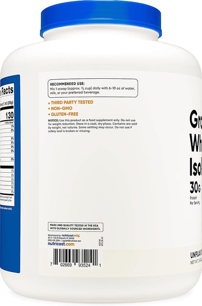 Nutricost Grass-Fed Whey Protein Isolate (Unflavored) 5LBS - rBGH Free, Non-GMO & Gluten Free