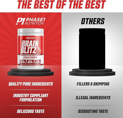 Phase 1 Nutrition Brain Blitz, Fruit Punch - Nootropic Preworkout with Beta Alanine, L-Citrulline & 350 mg Caffeine