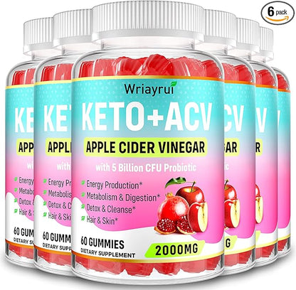 Apple Cider Vinegar Gummies, Keto ACV Gummies 2000mg, Formulated with Green Tea Extract, Probiotics & B12, ACV Gummies for Metabolism, Digestion, 360 Gummies