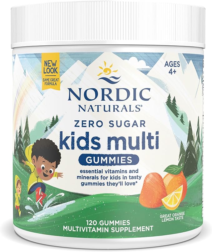 Nordic Naturals Zero Sugar Kids Multi Gummies, Orange Lemon - 120 Gummies - Great-Tasting Multivitamin for Ages 4+ - Supports Growth & Development - Non-GMO, Vegetarian - 30 Servings