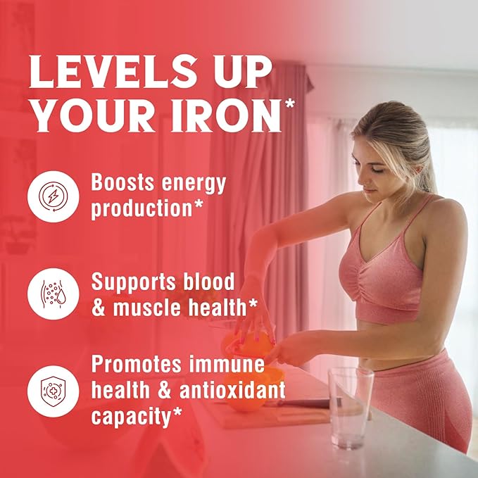 Iron Supplement 65mg with Vitamin C, Stomach Friendly Carbonyl Iron, High Absorption, Once Daily, Supports Red Blood Cell Production, Gluten Free, Non-GMO, 90 Tablets