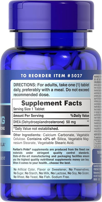 Puritan's Pride Youth Guard™ DHEA for Women and Men 50mg, Dietary Supplement forHealthy Aging, 3 Month Supply, 100 Tablets