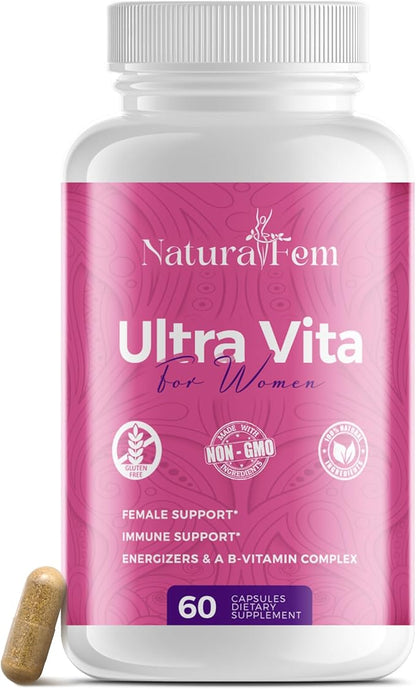Ultra Vita Multivitamin for Women - Balance of Vitamins, Minerals, & Herb Extracts - Womens Vitamins A, C, D, E and Zinc for Energy, Immunity & Female Support - 60 Capsules