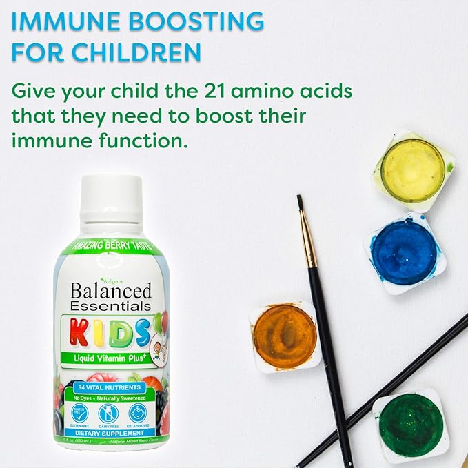 Wellgenix Balanced Essentials Liquid Kids Vitamin - Nutritional Multivitamin for Picky Eaters - Boost Immune System and Overall Health -Children, Toddler -Berry Flavor 16 Fl Oz