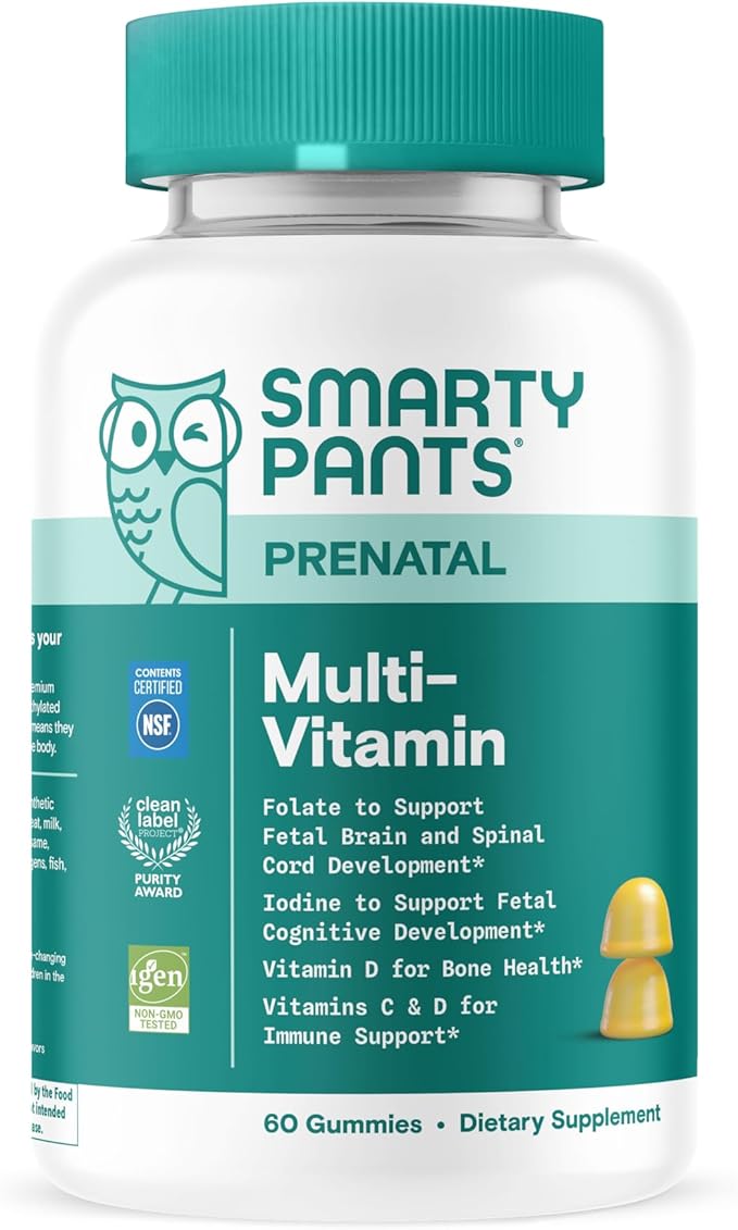 SmartyPants Prenatal Vitamins for Women, Multivitamin Gummies: Pre and Postnatal Vitamins, Biotin, Methylfolate, Vitamin D3, C, Vitamin B12, B6, Vitamin A, K & Zinc, 60 Count (30 Day Supply)