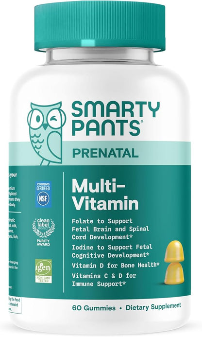 SmartyPants Prenatal Vitamins for Women, Multivitamin Gummies: Pre and Postnatal Vitamins, Biotin, Methylfolate, Vitamin D3, C, Vitamin B12, B6, Vitamin A, K & Zinc, 60 Count (30 Day Supply)