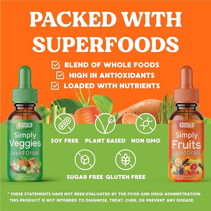 Simply Nature's Promise - Fruit and Vegetable Supplements - Liquid Drops - Made with Whole Food Superfoods, Packed Vitamins & Minerals - Soy Free - Made in The USA