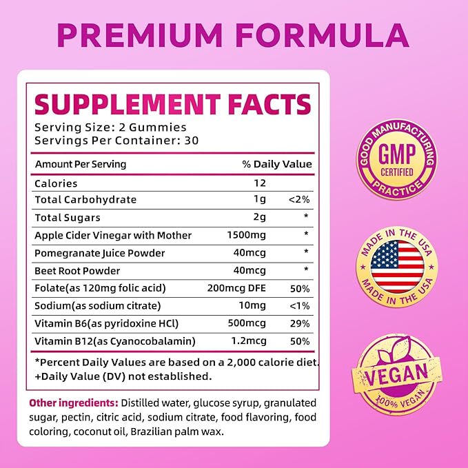 Keto ACV Gummies - Apple Cider Vinegar Gummies with B6 & B12, Vegan, Gelatin-Free, Keto Support, Detox Cleanse, Non-GMO, for Men & Women, 60 Gummies