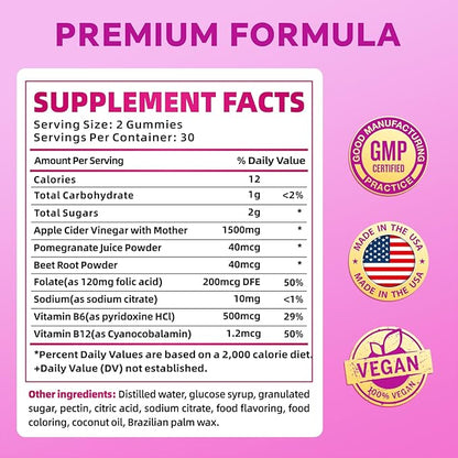 Keto ACV Gummies - Apple Cider Vinegar Gummies with B6 & B12, Vegan, Gelatin-Free, Keto Support, Detox Cleanse, Non-GMO, for Men & Women, 60 Gummies